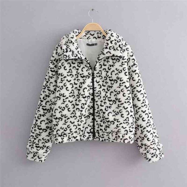 

women's jackets vintage autumn women leopard woolen white loose female fashion outwear girls chic jacket oversize fb20, Black;brown