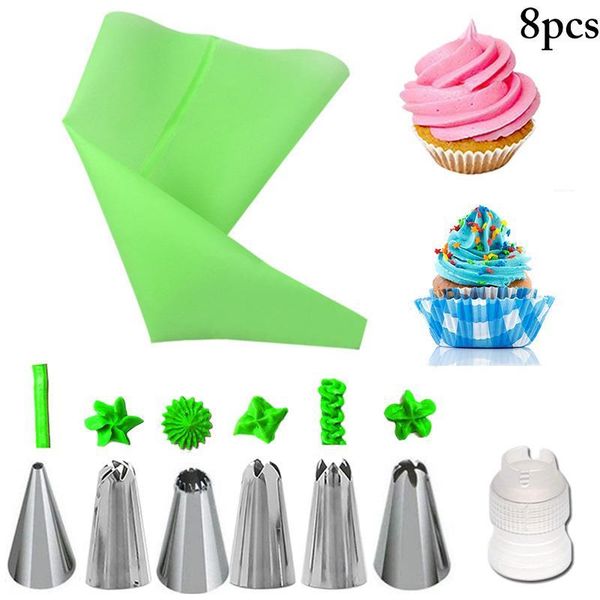 

baking & pastry tools 8pcs silicone bag tips diy cake icing piping cream decorating reusable bags nozzle set