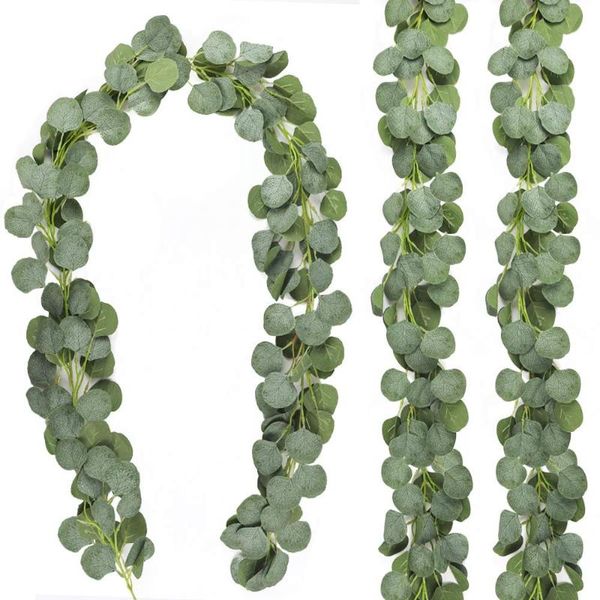 

artificial green eucalyptus garland leaves vine fake vines rattan plants for wedding party backdrop arch home wall decorative flowers & wrea