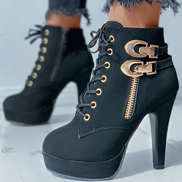 

boots for dropship platform high heels elegant office lady party ankle women shoes booties, Black