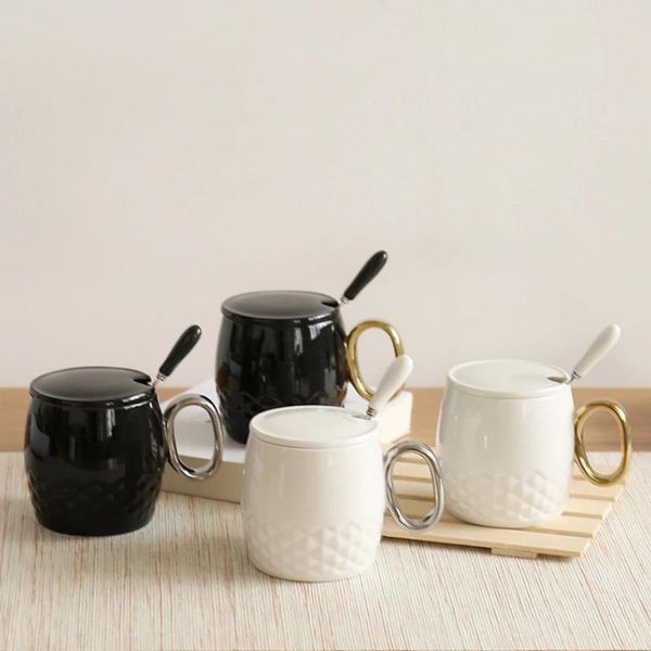 

mugs ceramic water cup coffee pineapple gold handle black mug office high-end gift solid color with handgrip