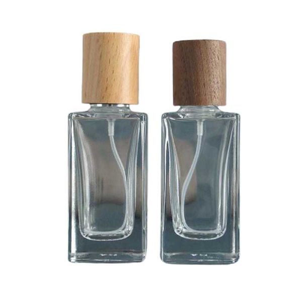 

storage bottles & jars 30ml clear thick bottom squaer long slender glass perfume spray bottle empty cosmetic refillable bamboo wooden lid 10