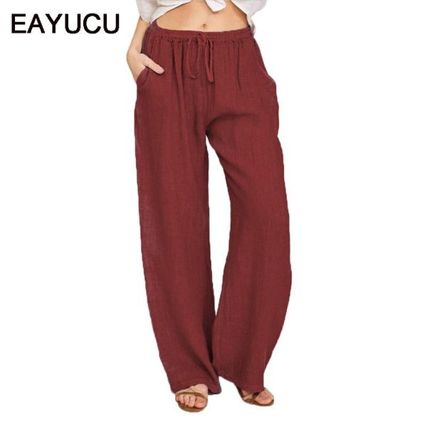 

women's pants & capris eayucu 2021 high waist european and american large size loose cotton linen casual women eb032, Black;white