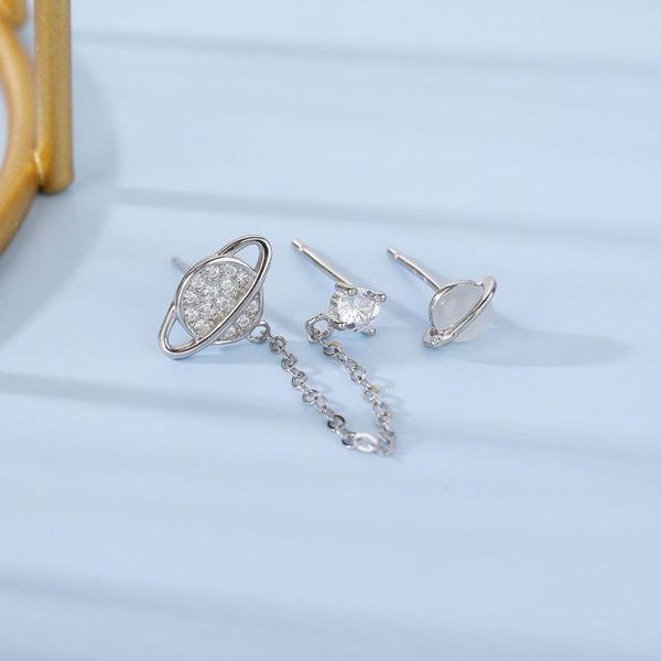 

stud yc5435e s925 silver street style exquisite planet asymmetric opal earrings gift party evening woman jewelry, Golden;silver