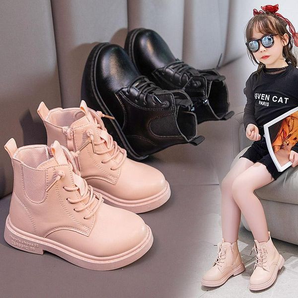

boots 2021 autumn/winter boys and girls leather casual convenient zipper comfortable non-slip sneakers kid pink shoes, Black;grey