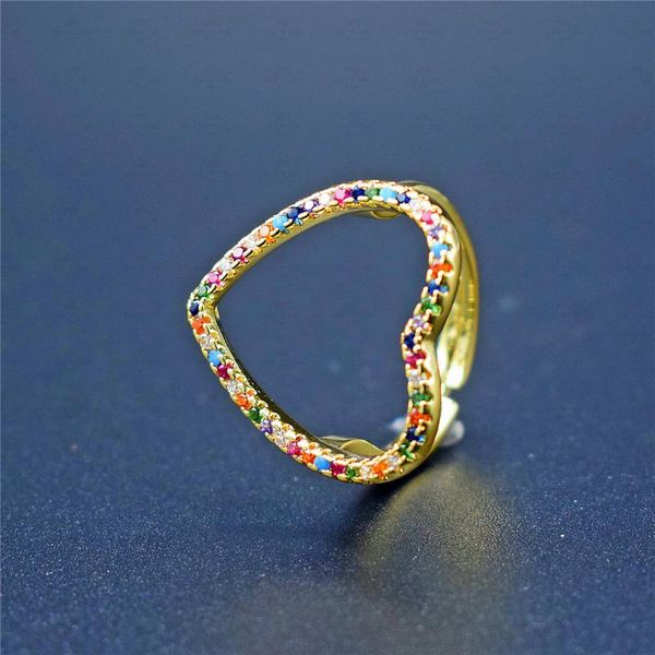 

wedding rings fashion heart shaped finger for women cubic zircon rainbow chic adjustable ring bridal engagement jewelry cz, Slivery;golden