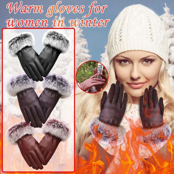 

ski gloves ladies leather autumn and winter warm with screen full finger