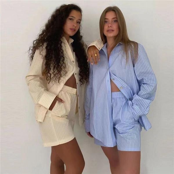 

women's tracksuits two piece loung wear women shorts sets stripe/plaid/solid summer 2021 long sleeve shirt loose outfits, Gray
