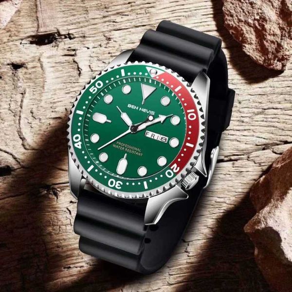 

wristwatches ben nevis luxury mens watch military quartz unique dial design silicone strap fashion male bracelet waterproof uhr, Slivery;brown