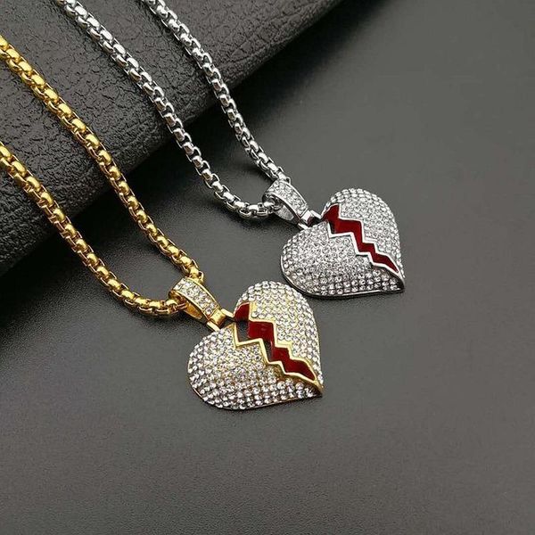 

pendant necklaces 2021 hip hop crystal heartbreak silver gold color bling necklace&pendants men women jewelry gifts fashion