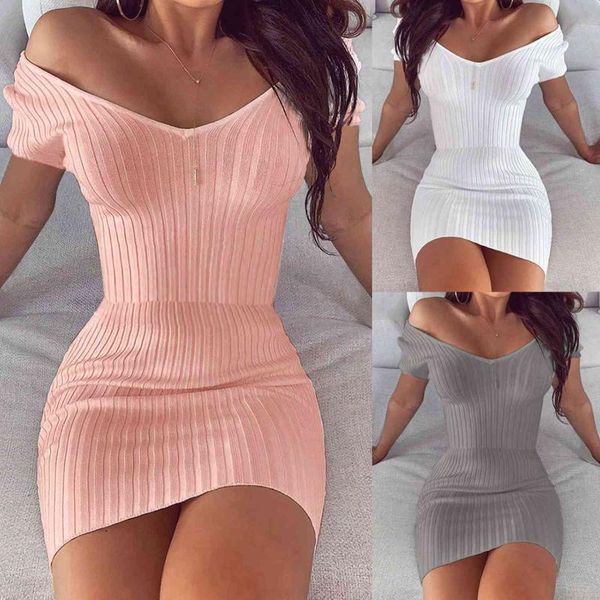 

casual dresses women's summer temperament v-neck solid color slim dress, Black;gray
