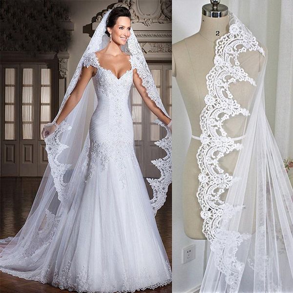 

bridal veils voile mariage white ivory cathedral wedding veil one layer lace edge long accessories fast, Black