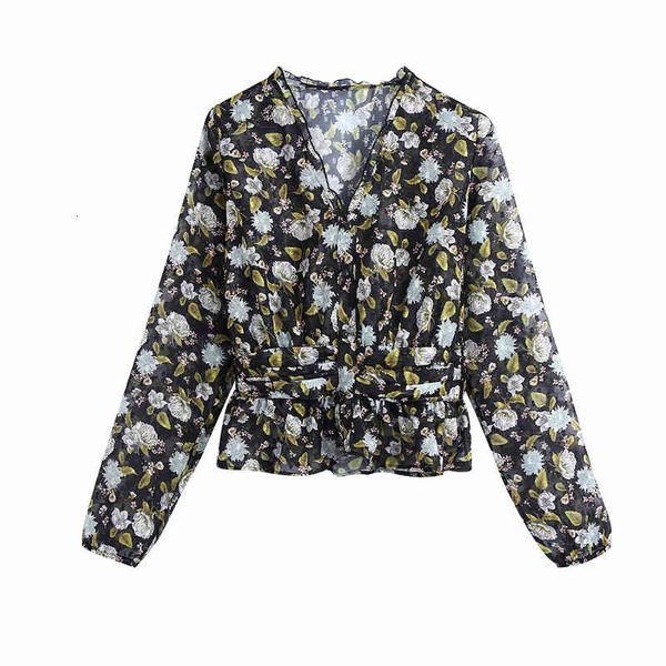

women's blouses & shirts vintage women chiffon v-neck shirt fashion ladies floral print es elegant female streetwear pleats c, White