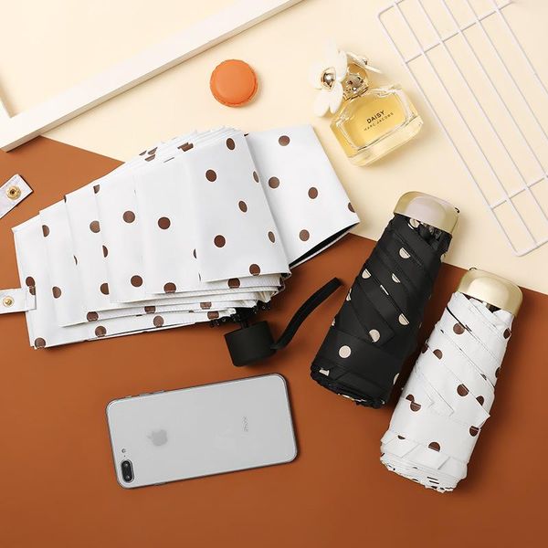 

umbrellas sun umbrella female sunscreen polka dot hipster pocket rain and dual-use folding