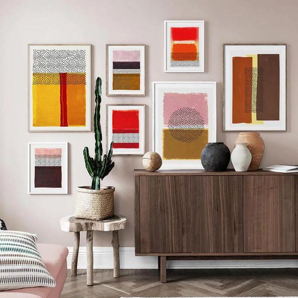 

paintings abstract color block poster and print minimalist canvas painting wall art pictures modern mid century for living room home decor