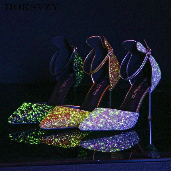 

dress shoes hoksvzy 2021 summer fashion pointed toe thin heeled buckle single shallow mouth color banquet high-heeled wz, Black
