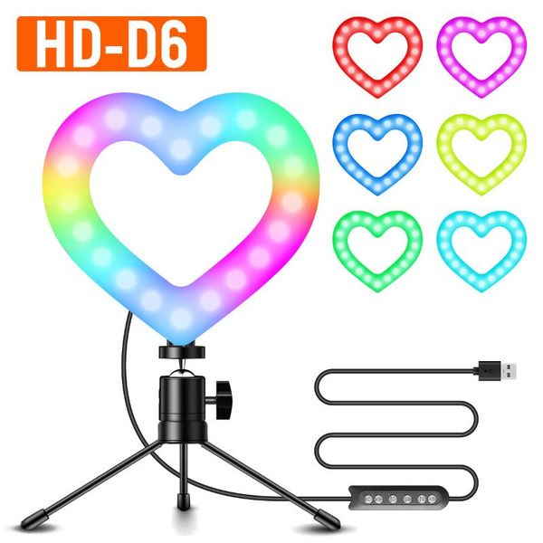 

flash heads led ring light heart shaped rgb lamp 16cm 6 inch dimmable selfie fill lighting pography for youtube video
