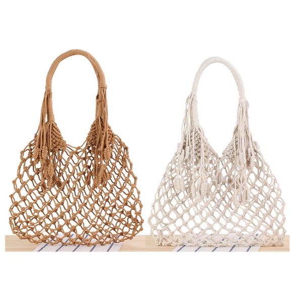 

evening bags designer woven handbags fashion hollow tassel cotton rope shoulder woman luxury beach bag shopping pack beige straw