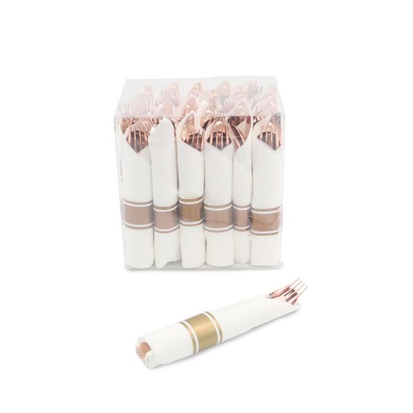 

disposable dinnerware 24pcs/lot plastic knife fork spoon cutlery napkin set, wedding supplies, table decoration bridal party dinner service