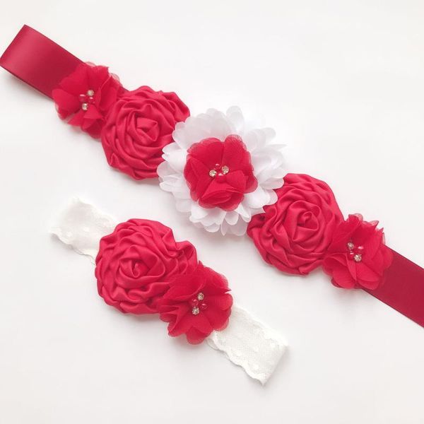 

belts girl vintage flower girdle belt headband 2pcs/set fashion woman wedding sashes pography props, Black;brown