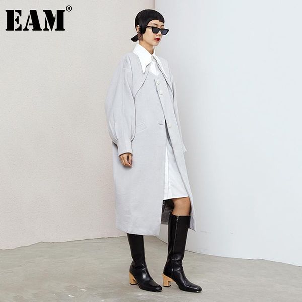 

women's wool & blends [eam] irregular pockets spliced loose fit woolen coat parkas long sleeve women fashion tide autumn winter 2021 1d, Black