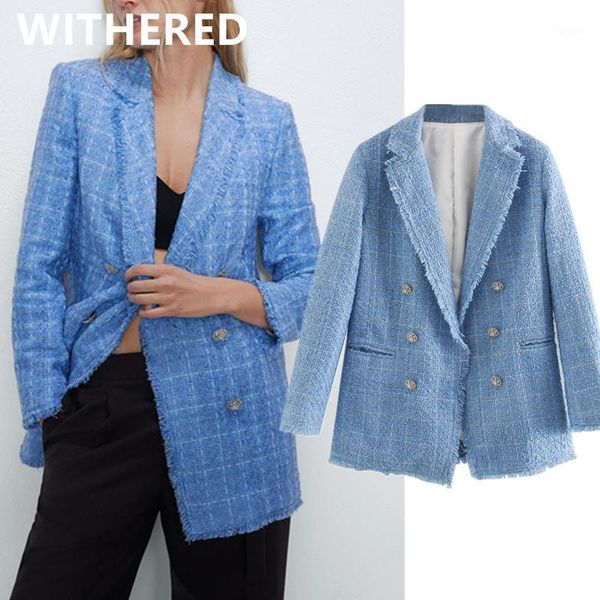 

withered ins fashion blogger office lady vintage double breasted tweed blazer women mujer 2021 blazers and jackets women's suits &, White;black