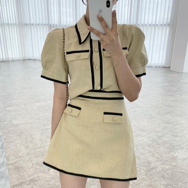 

women's blouses & shirts vintage contrast color puff sleeve shirt women simple office ladies elegant small fragrance design summer blu, White