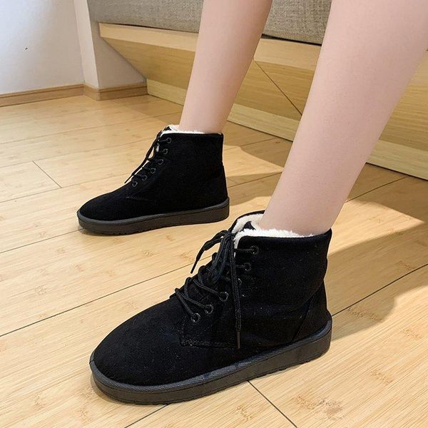 

boots womens snow ankle ladies winter plus velvet casual shoes platform high-flat footwear female keep warm lace-up sneakers, Black