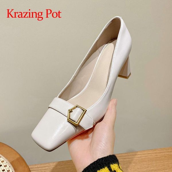 

dress shoes krazing pot genuine leather square toe high heels european style three colors office lady daily wear fashion women pumps l05, Black