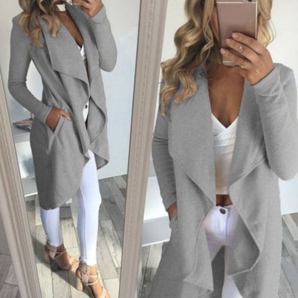 

cotton blends pockets long sleeve lapel collar slim women casual overcoat outerwear jacket blusas plus size cardigan coat autumn, Black;brown