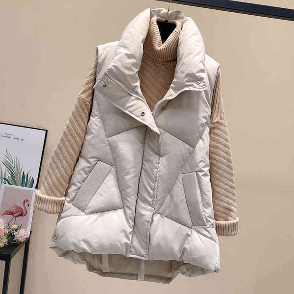 

down cotton vest women's short 2021 dress korean loose thickened sleeveless stand collar bread suit medium and long, Black;white