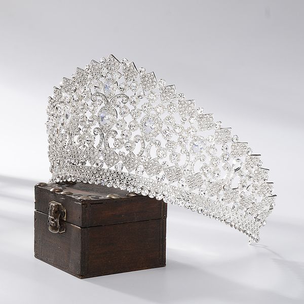 

queen big crown crystal bridal jewelry tiaras baroque rhinestone pageant diadem dubai jewelry party weddings hair accessories, Slivery;golden