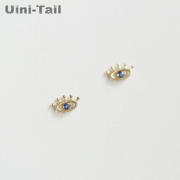 

stud uini-tail listing 925 sterling silver eyelashes blue eyes micro-set mini earrings personality fashion trend wild jewelry, Golden;silver