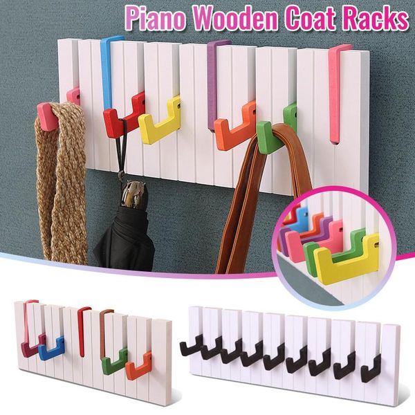 

hooks & rails wood piano keys wall mounted coat hook hanger decoration hat storage rack shelf creative wooden racks#g