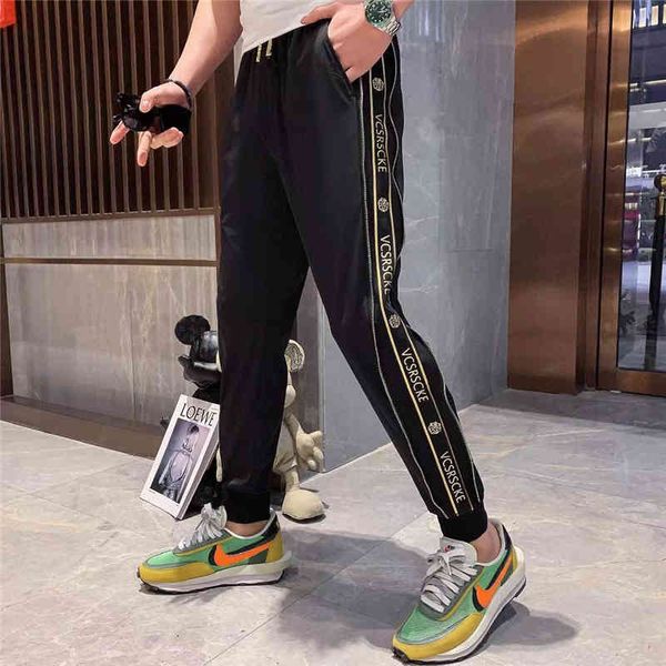 

pant european station of summer men phnom penh personality thin tie joker foot pants, Black
