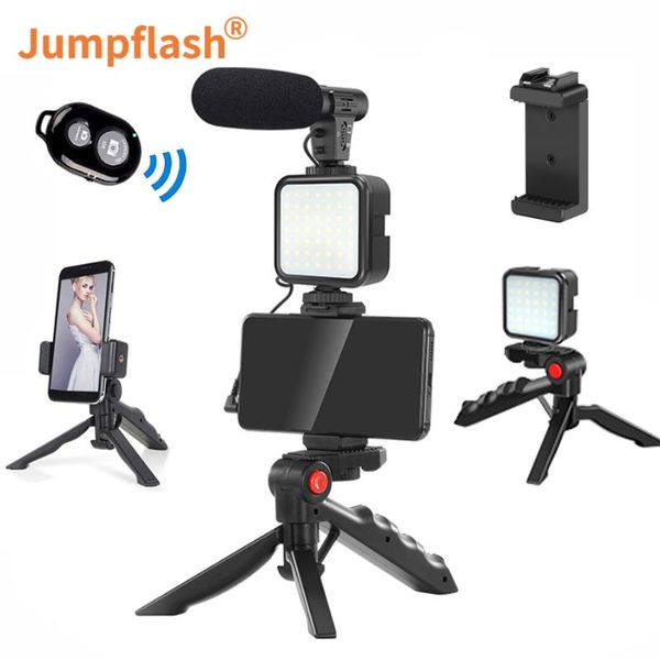 Kits de tripé de jumpflash kits de vlogging selfie viva integração de luz liderada com microfone de controle remoto para tripés do youtube tiktok