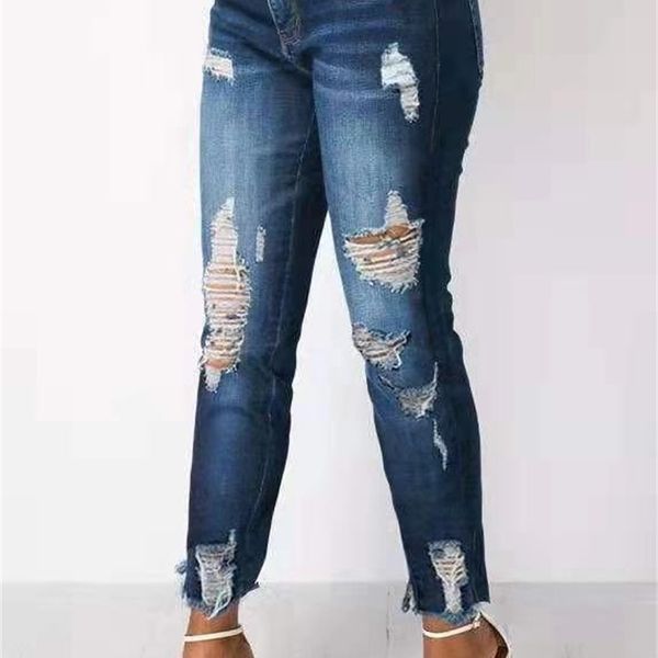 

Fashion Jeans for Women Hot Fashion Lace with Embroidered Hole Jeans and Slim Pants, Navy blue