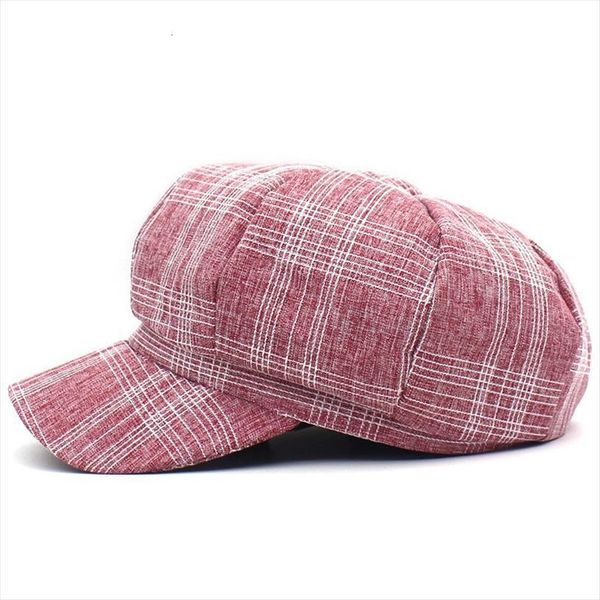 

plaid octagonal hats for women and men berets painter hat beanie cap 04, Blue;gray