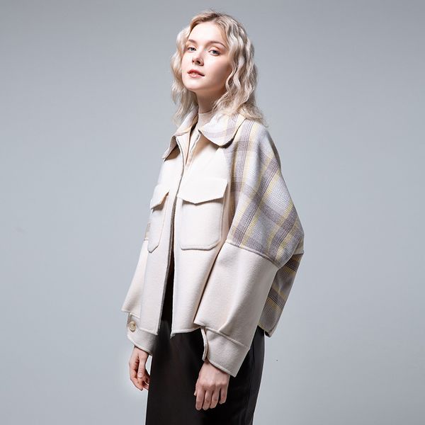 

women's trench coats wool coat autumn and winter short noa8, Tan;black