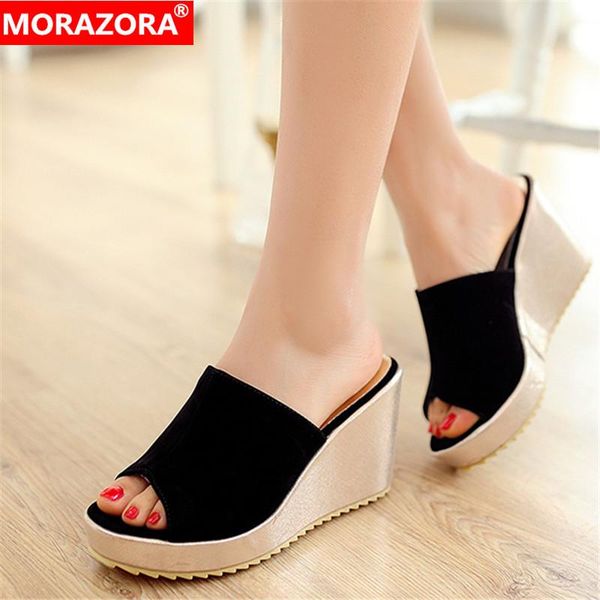 

women sandals slingback flock solid colors summer shoes fashion wedges platform casual woman, Black