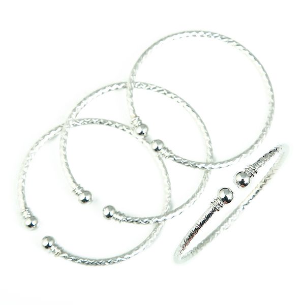 

silver plated openable 4pcs dubai india charm cute cuff bracelet for women girls bangles size hand jewelry arab gift, White