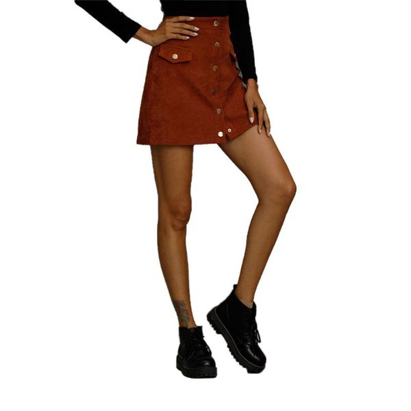 

skirts fashion ladies button mini skirt high waist a-line short outing party daily clothing slim-fit hip, Black