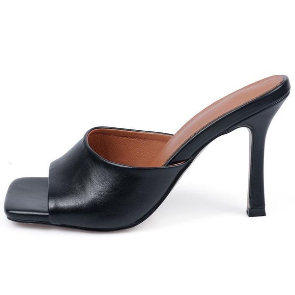 

sandals insicre summer classics women slippers square toe thin high heel shoes pu leather black girl size 43 3o2q