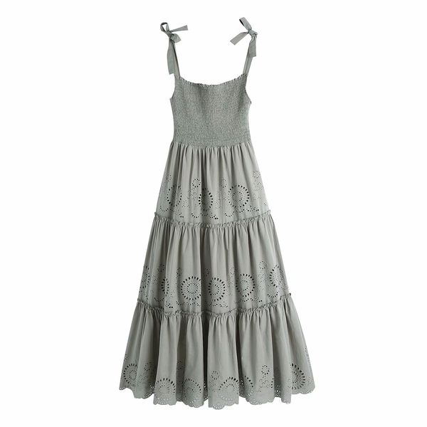 

women fashion hollow out vintage mixi dress sleeveless straghetti strap backless off shoulder dressess for party chic cloth 210521, Black;gray