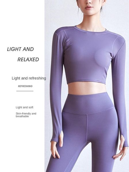 

sports fitness long t-sleeved european and american running gym stretch tights yoga clothes women outfit
