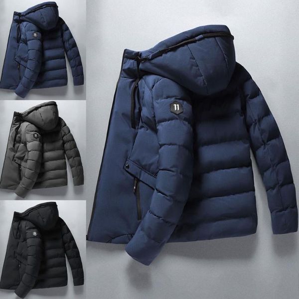 

men's trench coats autumn winter jacket men thicken warm down coat hooded drawstring slim fit stand collar for daily wear, Tan;black