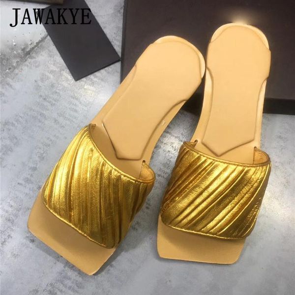 

slippers gold gloss leather flat women retro square toe beach slides gladiator sandals outwear clog lazy mules summer shoes, Black