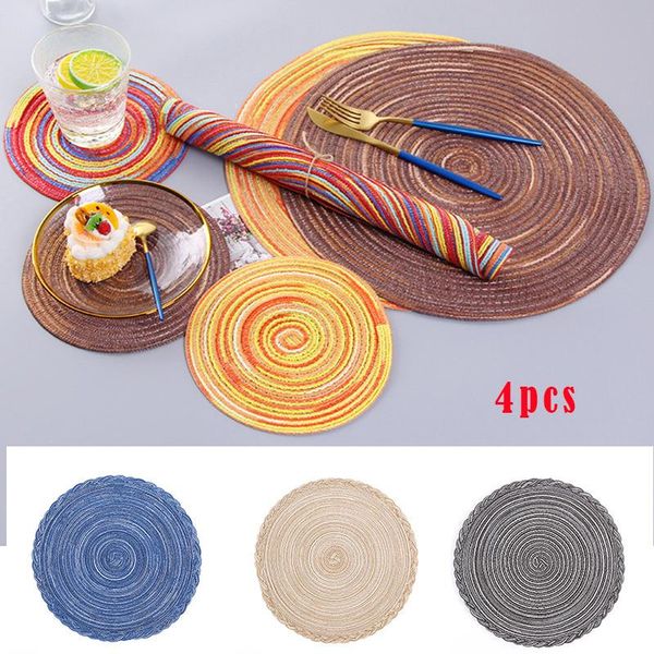 

economical placemats for dining table set of 4 braided round heat-resistant cotton mats indoor or outdoor use & pads