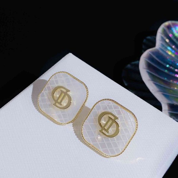 

2021 new designer family ornament letter edging square earrings 2021 small fragrance earrings for women, Golden