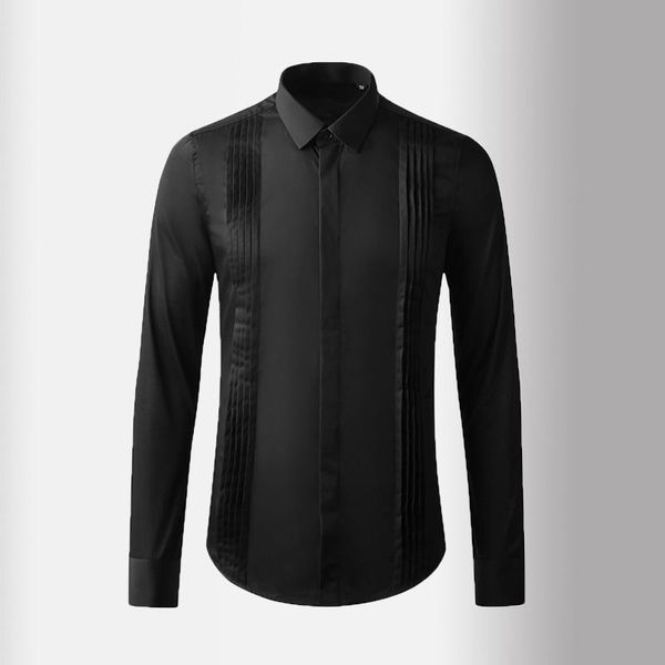 

men's casual shirts black white mens luxury solid color long sleeve dress fashion slim fit business and male, White;black